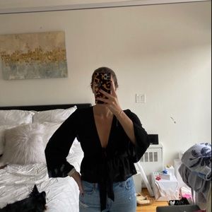 New Look Black Tie Front Top